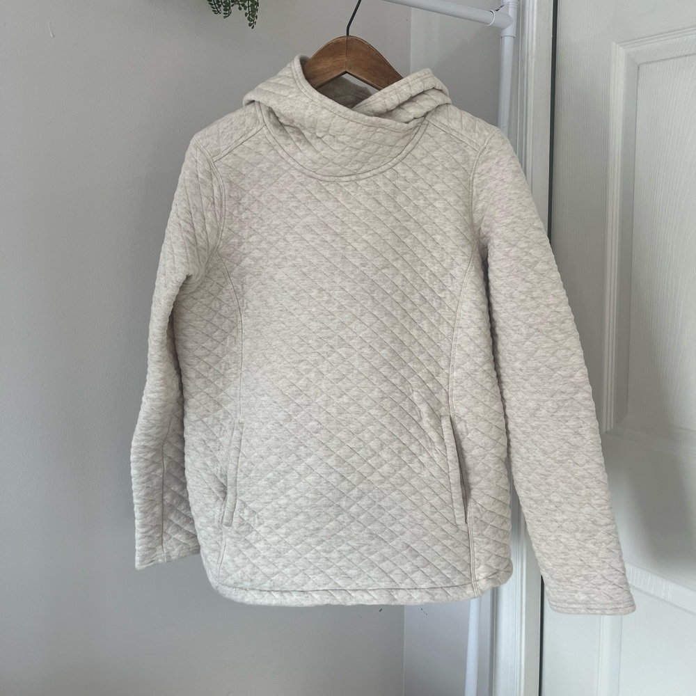 Duluth Trading Co Quilted Sweater Womens Medium Cream Front Pockets Hoodie